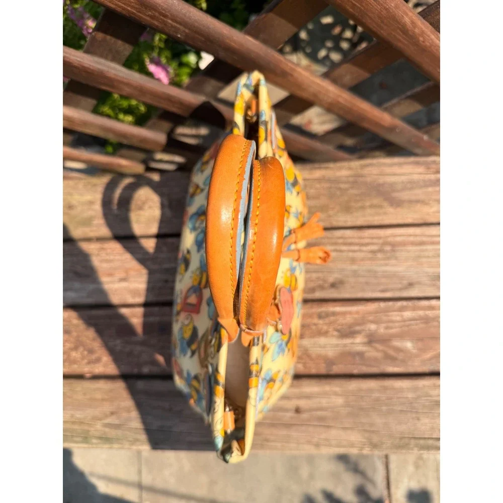 Dooney & Bourke Bumble Bee Print Coated Canvas Tote Bag Tan Leather Trim